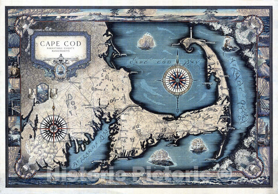 Historic Map : Cape Cod : Barnstable County Massachusetts, 1931, v2, Vintage Wall Decor
