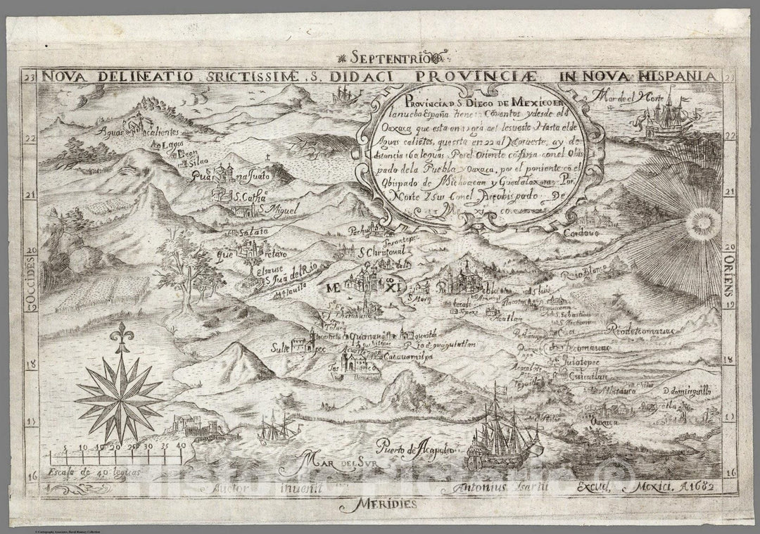 Historic Map : Mexico, Provincia d[e] S. Diego de Mexico en la nueba Espana. 1682 , Vintage Wall Art