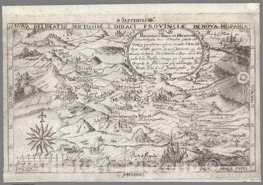 Historic Map : Mexico, Provincia d[e] S. Diego de Mexico en la nueba Espana. 1682 , Vintage Wall Art