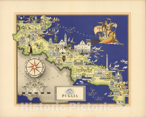 Historic Map : Italy, Guide Book, Puglia. 1939 , Vintage Wall Art