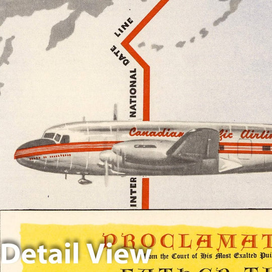 Historic Map : Ephemera, Canadian Pacific Airlines Ephemera. Proclamation: Crossing the International Dateline. 1953 - Vintage Wall Art