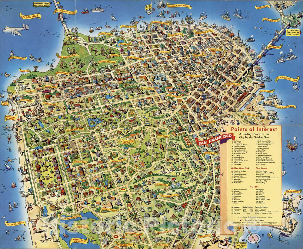 Historic Map : A Pic-Tour Map. Where to Go ? What to Do ? How to See. San Francisco, 1952 - Vintage Wall Art