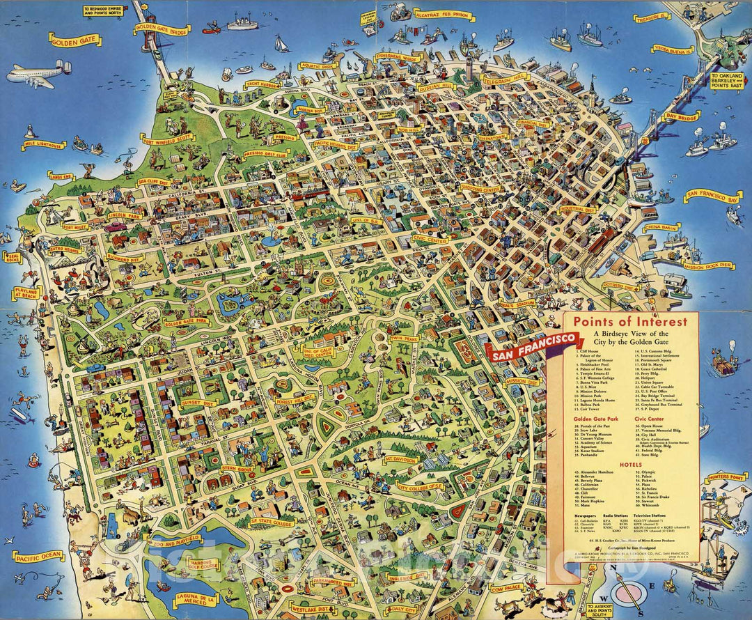 Historic Map : A Pic-Tour Map. Where to Go ? What to Do ? How to See. San Francisco, 1952 - Vintage Wall Art