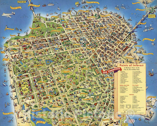 Historic Map : A Pic-Tour Map. Where to Go ? What to Do ? How to See. San Francisco, 1952 - Vintage Wall Art