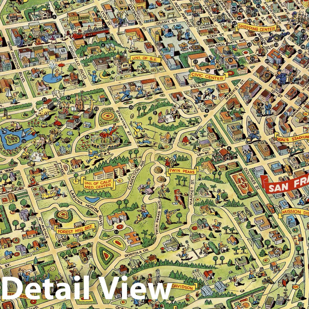 Historic Map : A Pic-Tour Map. Where to Go ? What to Do ? How to See. San Francisco, 1952 - Vintage Wall Art