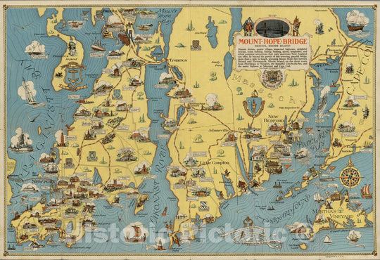 Historic Map : Mount Hope Bridge, Bristol, Rhode Island. 1933 - Vintage Wall Art