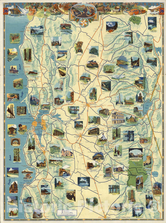 Historic Map : Central California. 1939 v1 - Vintage Wall Art