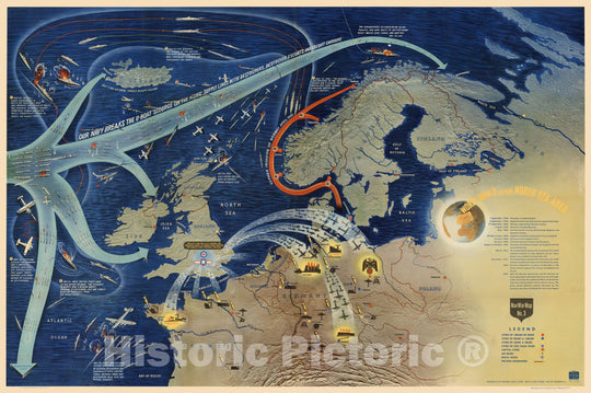 Historic Map - NavWarMap No.3. World War 2 in the North Sea area, 1944 - Vintage Wall Art