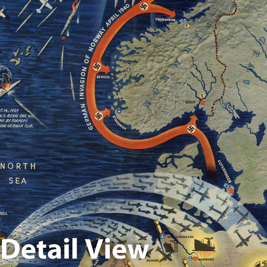 Historic Map - NavWarMap No.3. World War 2 in the North Sea area, 1944 - Vintage Wall Art