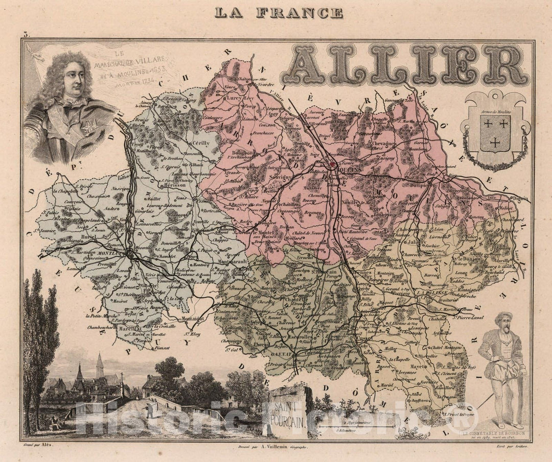 Historic Map : Allier. 1869 - Vintage Wall Art