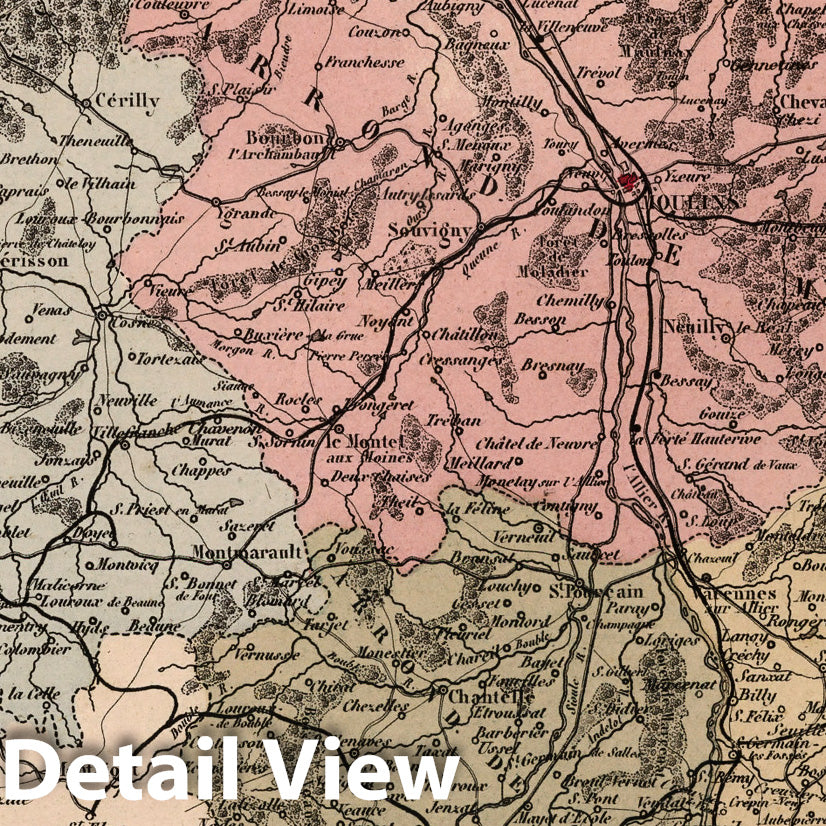 Historic Map : Allier. 1869 - Vintage Wall Art