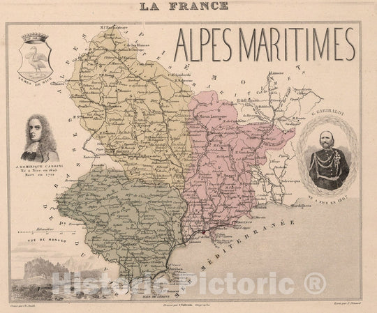 Historic Map : Alpes Maritimes. 1869 - Vintage Wall Art
