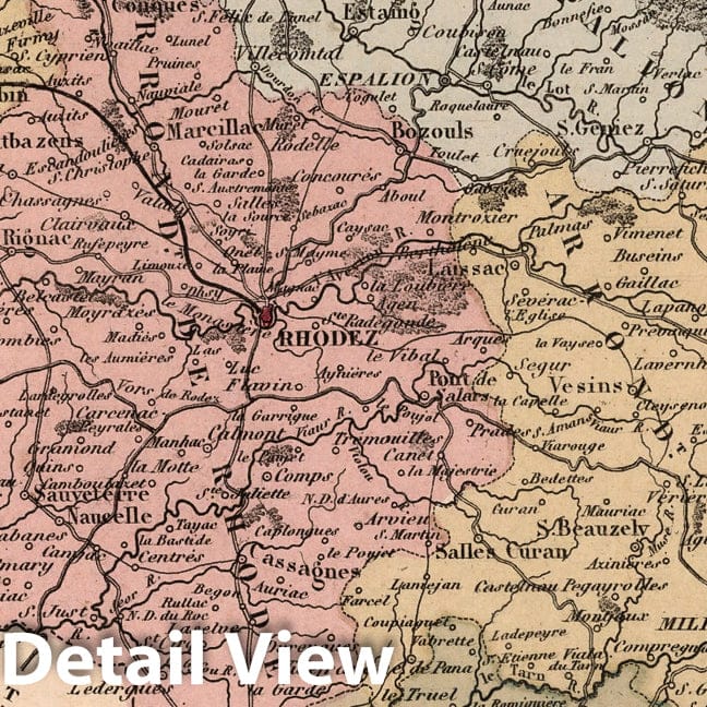 Historic Wall Map : Aveyron. 1869 - Vintage Wall Art