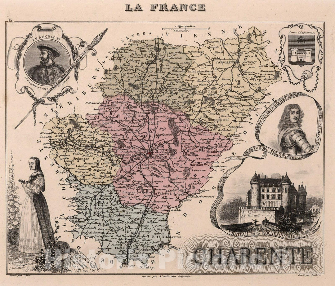 Historic Map : Charente. 1869 - Vintage Wall Art