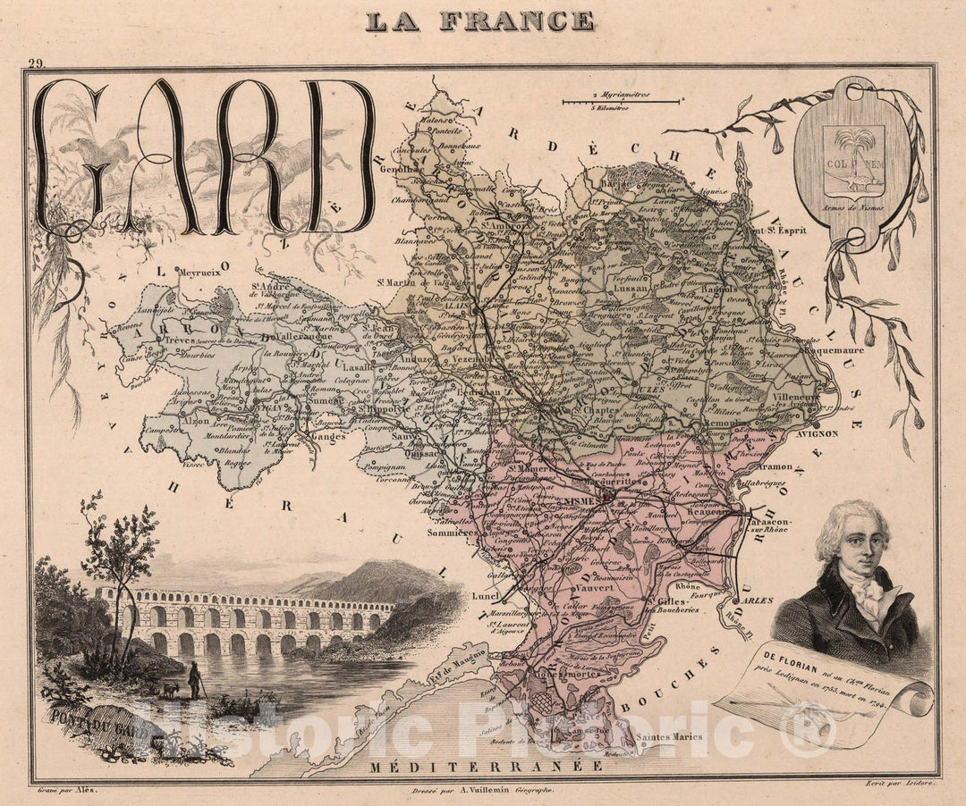 Historic Map : Gard. 1869 - Vintage Wall Art