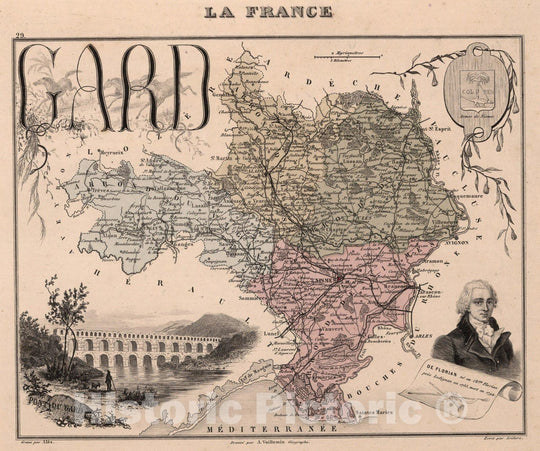 Historic Map : Gard. 1869 - Vintage Wall Art