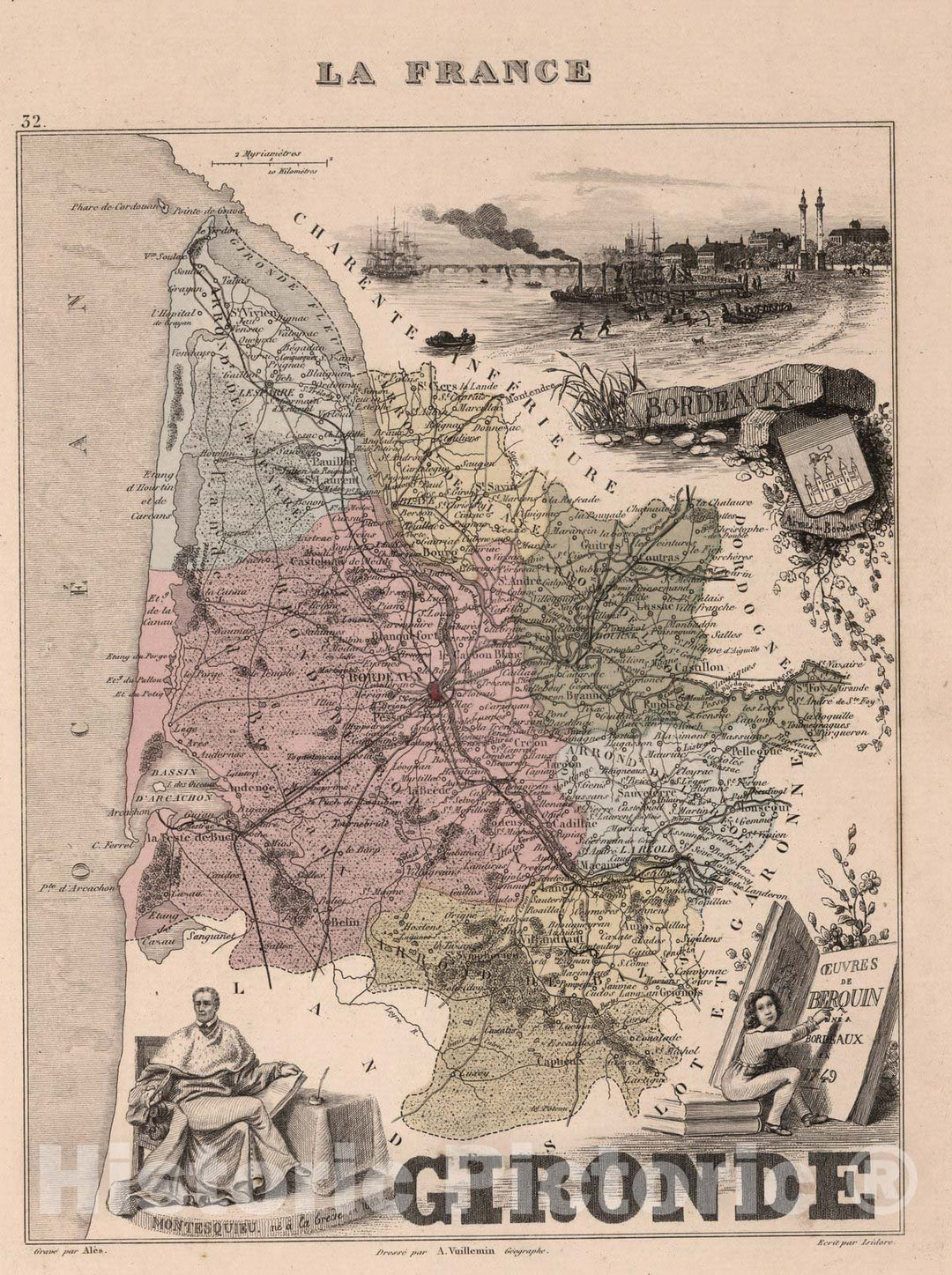Historic Map : Gironde. 1869 - Vintage Wall Art