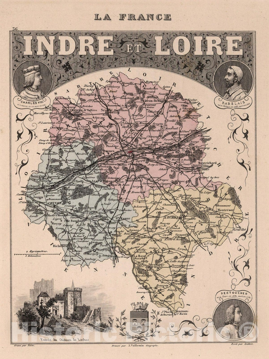 Historic Map : Indre et Loire. 1869 - Vintage Wall Art – Historic Pictoric