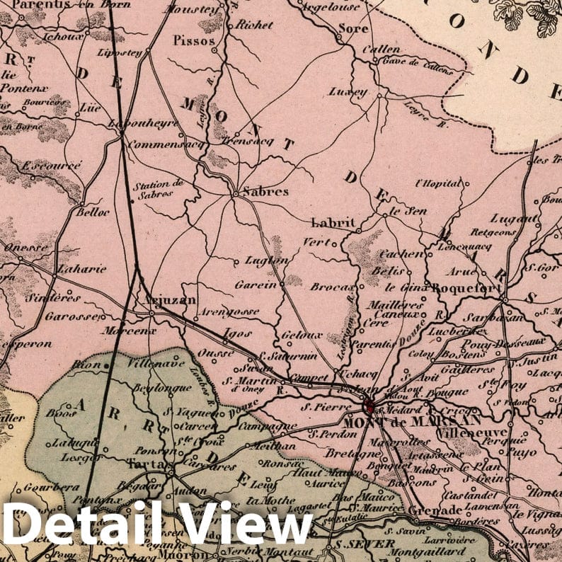 Historic Wall Map : Landes. 1869 - Vintage Wall Art