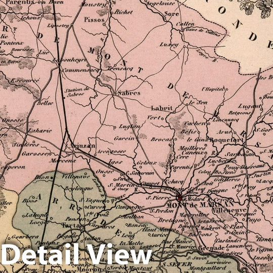 Historic Wall Map : Landes. 1869 - Vintage Wall Art