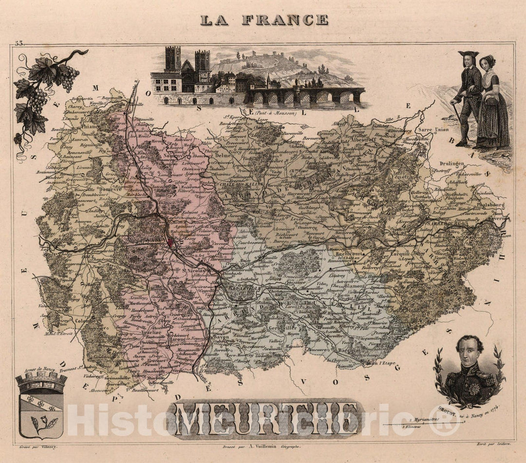 Historic Map : Meurthe. 1869 - Vintage Wall Art