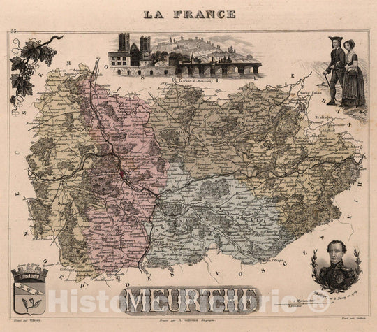 Historic Map : Meurthe. 1869 - Vintage Wall Art