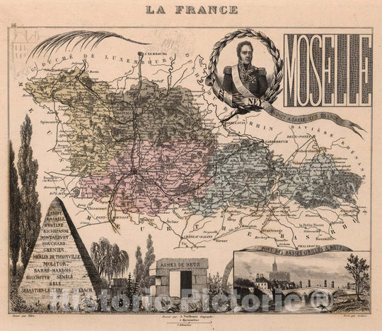 Historic Map : Moselle. 1869 - Vintage Wall Art