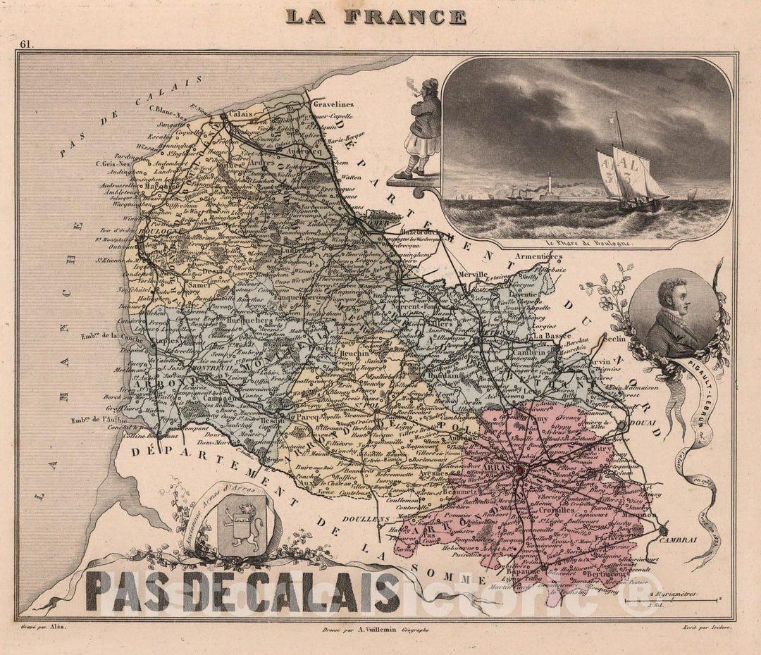 Historic Map : Pas-de-Calais. 1869 - Vintage Wall Art