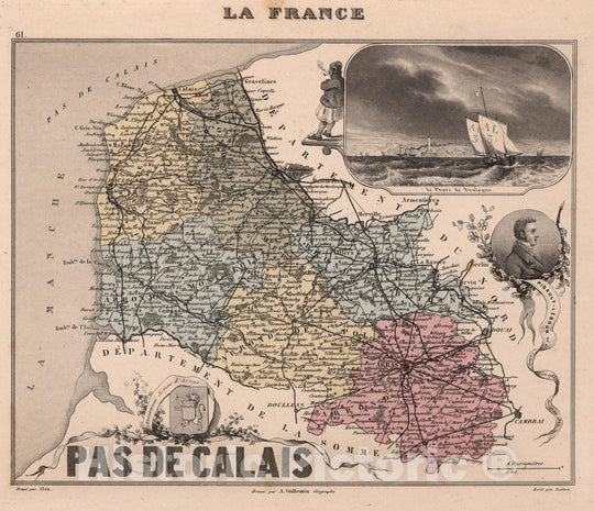 Historic Map : Pas-de-Calais. 1869 - Vintage Wall Art