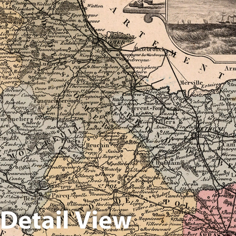Historic Map : Pas-de-Calais. 1869 - Vintage Wall Art
