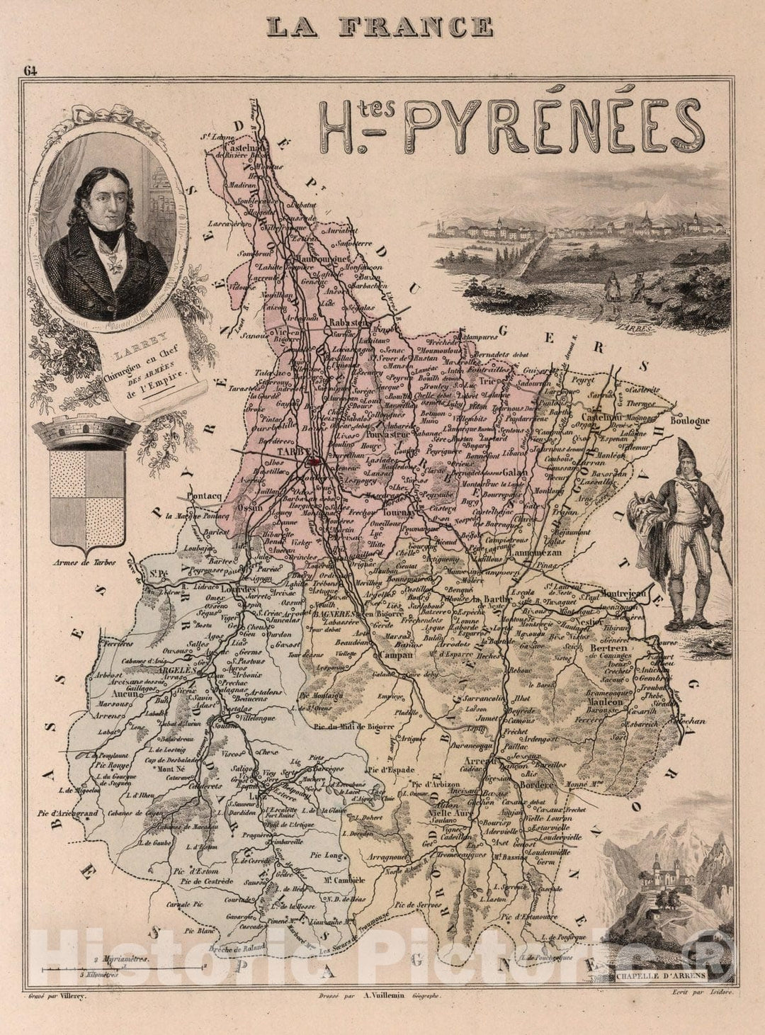 Historic Map : Hautes-Pyrenees. 1869 - Vintage Wall Art