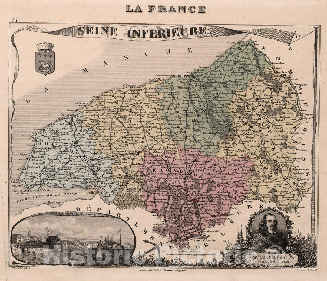 Historic Map : Seine Inferieure (Maritime). 1869 - Vintage Wall Art