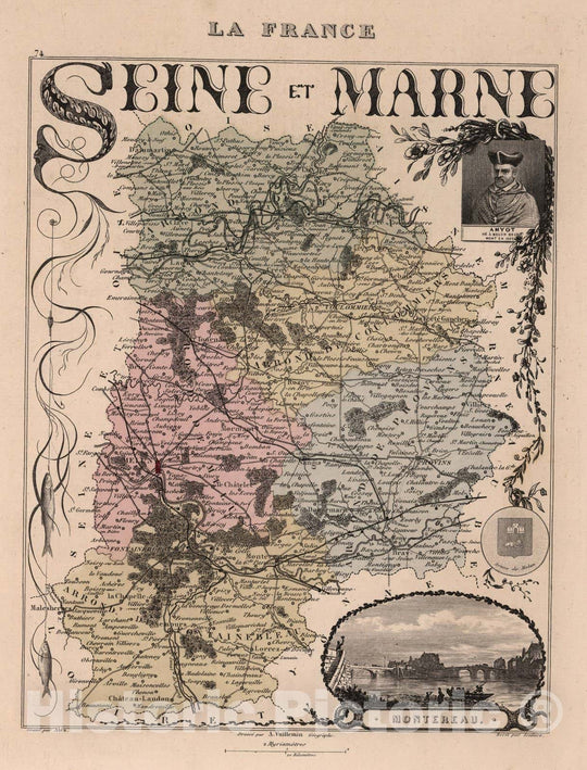 Historic Wall Map : Seine-et-Marne. 1869 - Vintage Wall Art