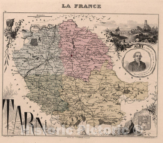 Historic Map : Tarn. 1869 - Vintage Wall Art