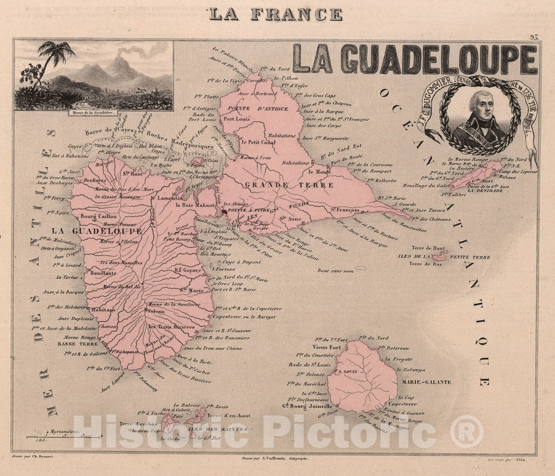 Historic Map : La Guadeloupe. 1869 - Vintage Wall Art