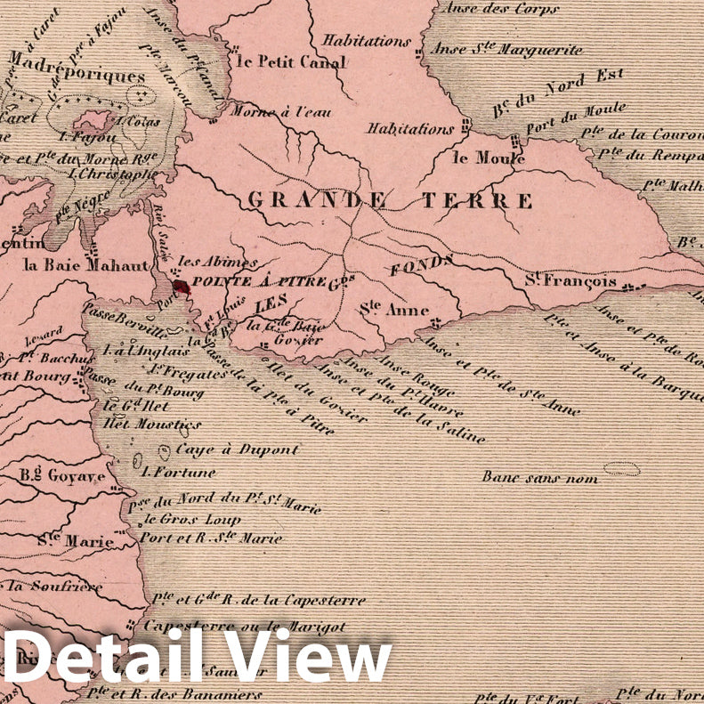 Historic Map : La Guadeloupe. 1869 - Vintage Wall Art