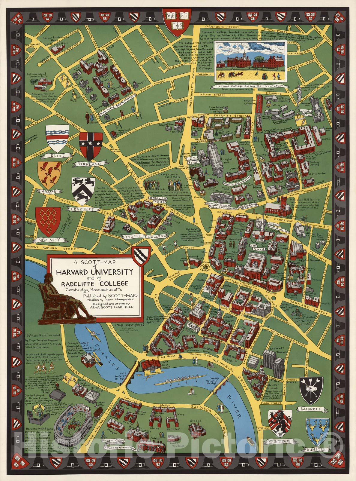 Historic Map - A Scott-Map of Harvard University and of Radcliffe College, Cambridge, Massachusetts, 1959 - Vintage Wall Art