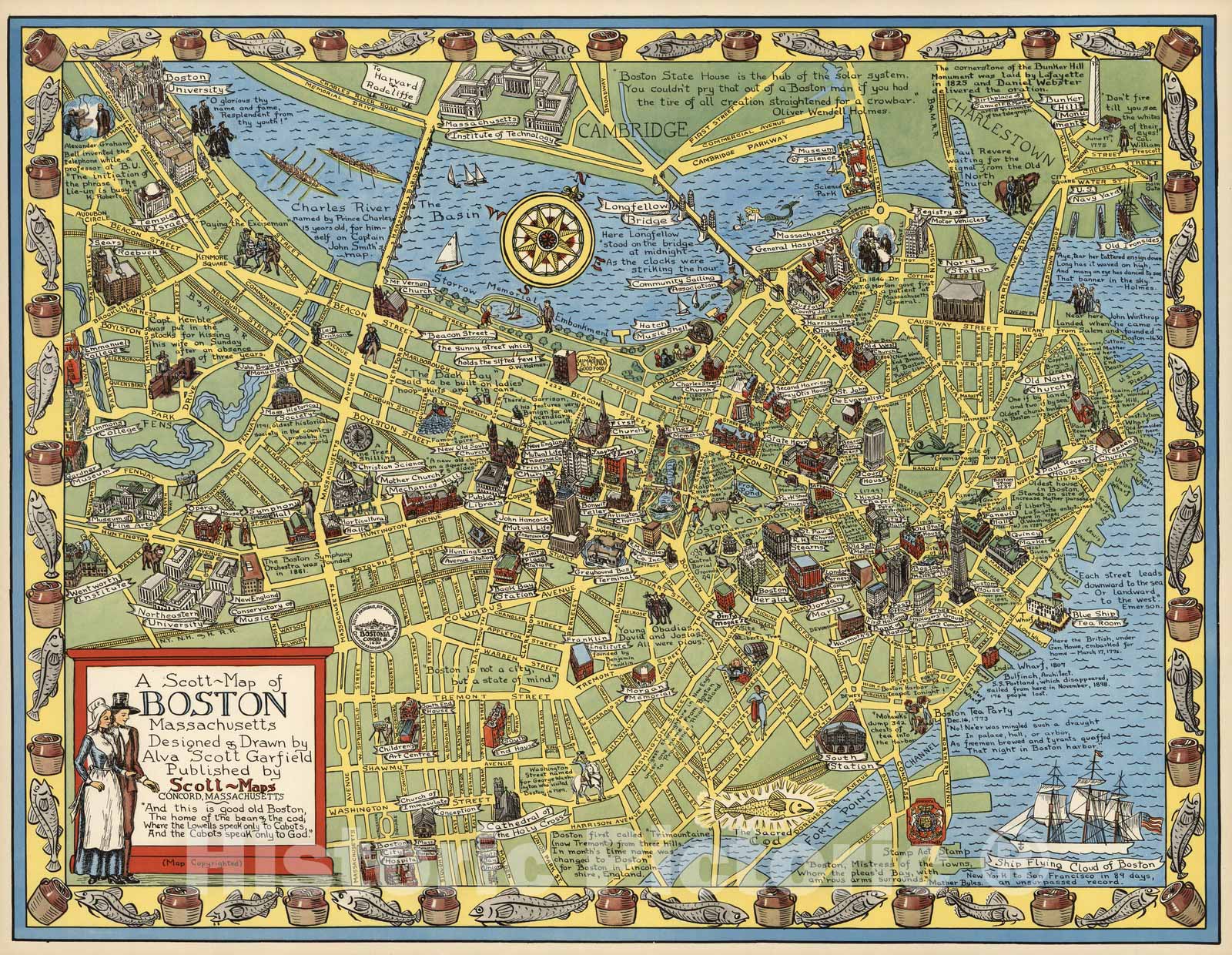 Historic Map - A Scott-Map of Boston Massachusetts, 1960 - Vintage Wall Art