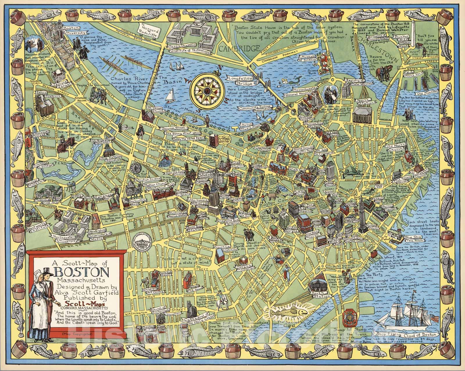 Historic Map - A Scott-Map of Boston Massachusetts, 1960 - Vintage Wall Art