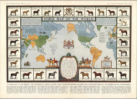 Historic Map - Horse Map of the World, 1936 - Vintage Wall Art