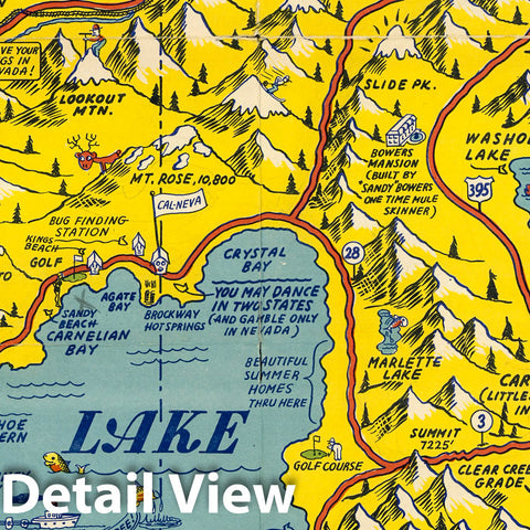Historic Map : A Hysterical Map of Lake Tahoe and Woolly Nevada with Its Wide Open Places, 1947 - Vintage Wall Art