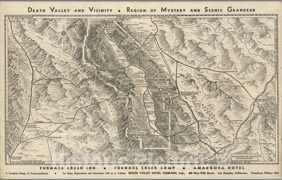Historic Map : Death Valley and Vicinity. Region of Mystery and Scenic Grandeur. 1934 - Vintage Wall Art
