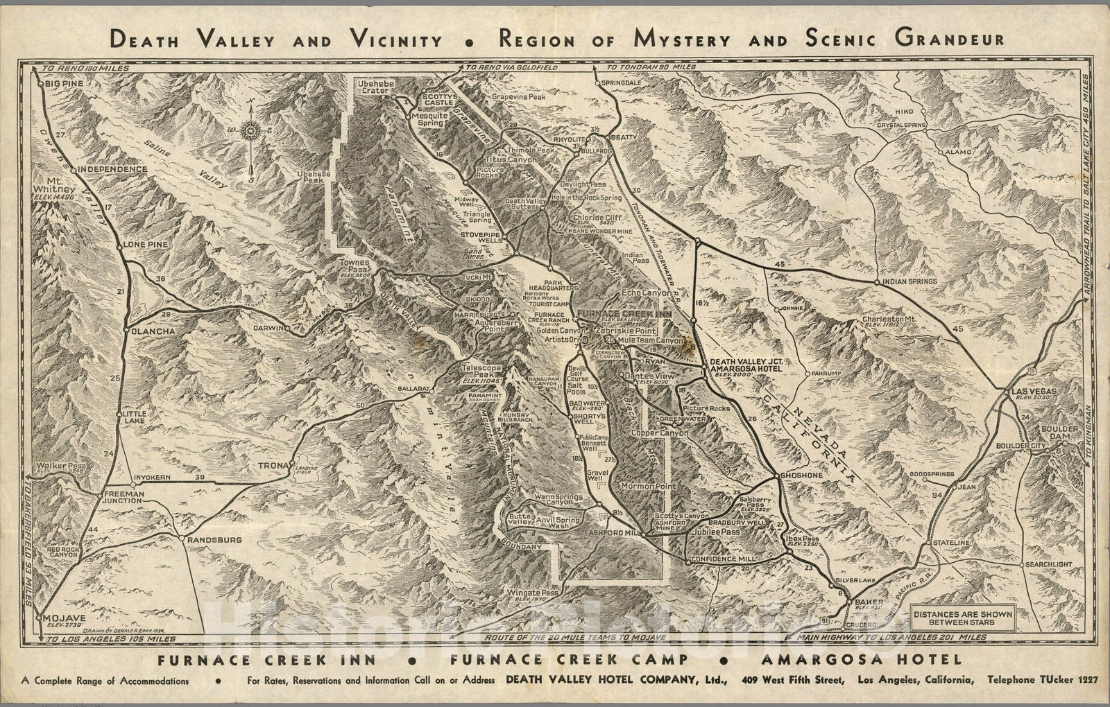 Historic Map : Death Valley and Vicinity. Region of Mystery and Scenic Grandeur. 1934 - Vintage Wall Art