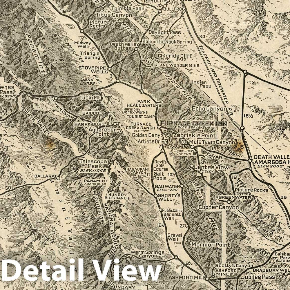 Historic Map : Death Valley and Vicinity. Region of Mystery and Scenic Grandeur. 1934 - Vintage Wall Art