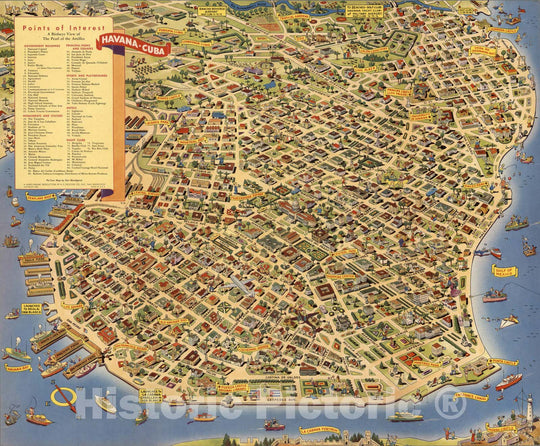 Historic Map : A Pic-Tour Map of Havana. Where to go - What to do - How to see, 1952 - Vintage Wall Art