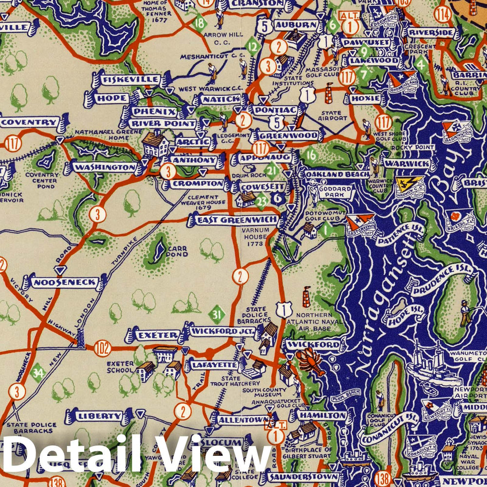 Historic Map : Rhode Island offers Varied Charms for Vacationists. 1939 - Vintage Wall Art