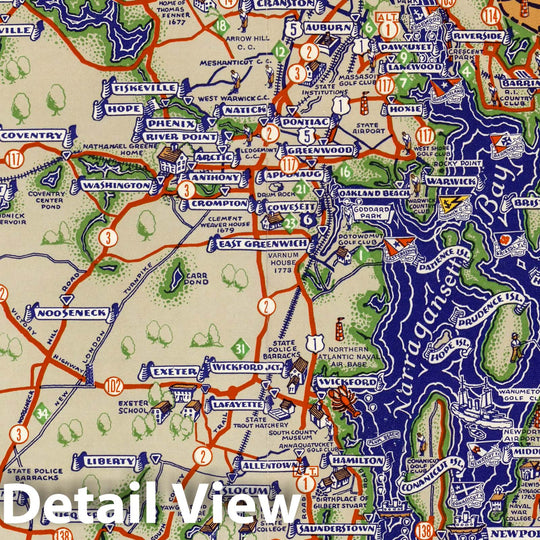Historic Map : Rhode Island offers Varied Charms for Vacationists. 1939 - Vintage Wall Art