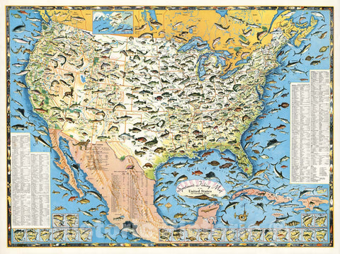 Historic Map : Sportsmen's Fishing Map of the United States and Neighboring Waters, 1957 - Vintage Wall Art
