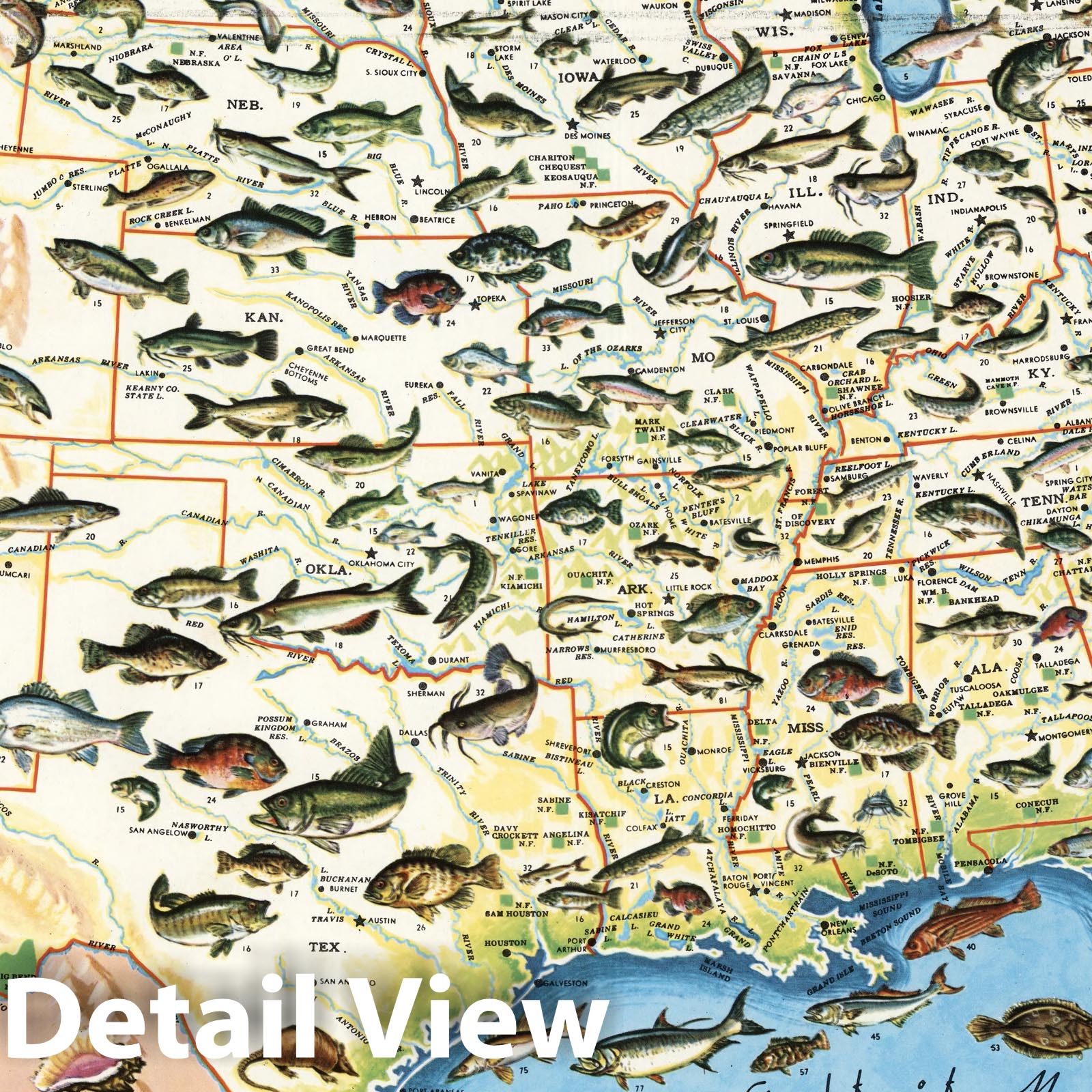 Historic Map : Sportsmen's Fishing Map of the United States and Neighb -  Historic Pictoric