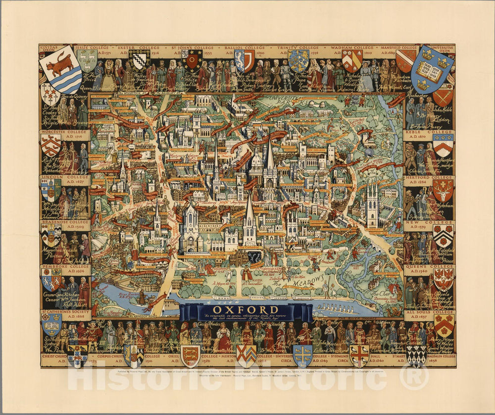 Historic Map : Oxford. 1948 - Vintage Wall Art